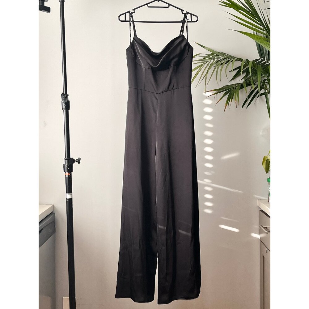 Birdy Grey 'Donna' cowl neck black matte satin jumpsuit